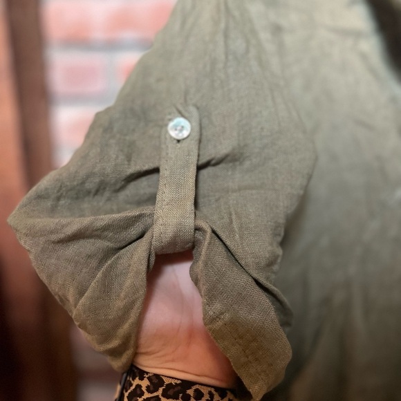 Elena Baldi NEW army green linen shirt dress - Picture 2 of 4